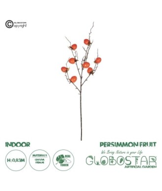 GloboStar® Artificial Garden ORANGE PERSIMMON FRUIT BRANCH 21438 Τεχνητό Διακοσμητικό Πορτοκαλί Κλαδί Λωτός Y83cm